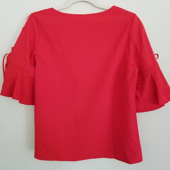 RED BLOUSE WITH BELL TIE SLEEVES - Picture 7 of 7